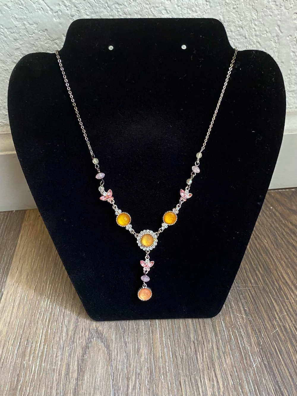 Silver-Tone Yellow & Pink Pendant Necklace - Women Jewelry